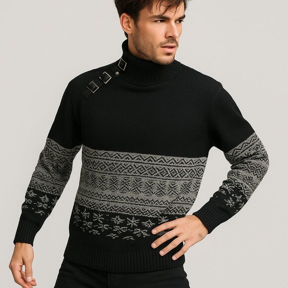 Andres Velasco Other - Andres Velasco Large Black Gray Buckle Neck Sweater Undergear Rare Gothic Isle